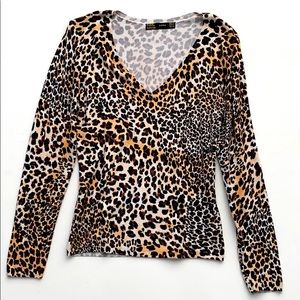 Zara Leopard V-Neck Knit Sweater